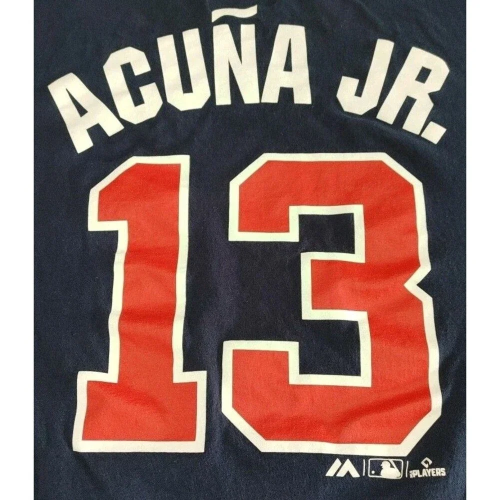 Majestic Atlanta Braves Ronald Acuna Jr #13 Navy TShirt Jersey Size 2XL XXL MLB